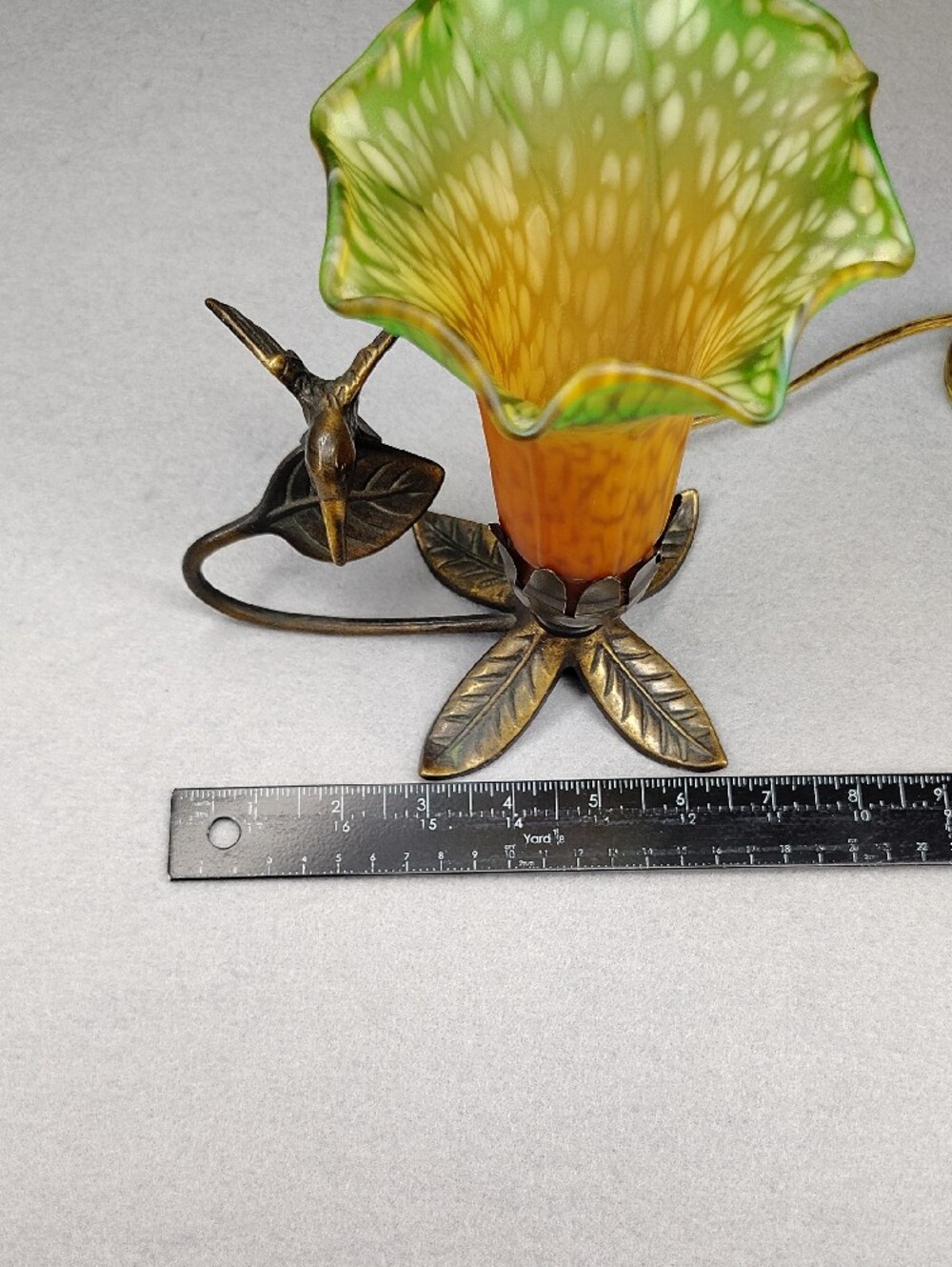 Vintage Floral Glass Pendant Lamp - Amber to Green Shade W/Hummingbird - Picture 16 of 16